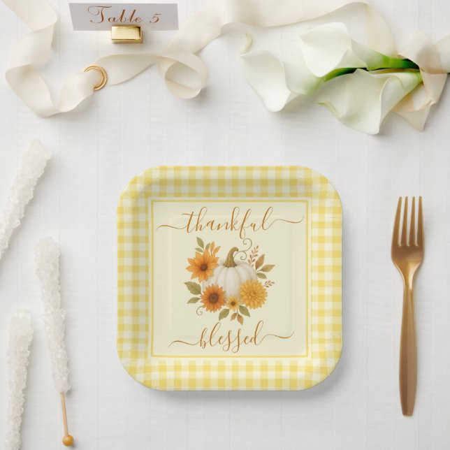 Thankful & Blessed Pumpkin | Fall Thanksgiving  Paper Plates (Wedding)