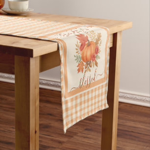 Thankful & Blessed Pumpkin Fall Thanksgiving Short Table Runner