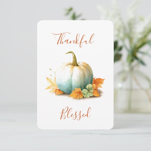 Thankful & Blessed Pumpkin Thanksgiving Card (Standing Front)