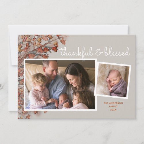 Thankful  Blessed Thanksgiving Photo Holiday Card