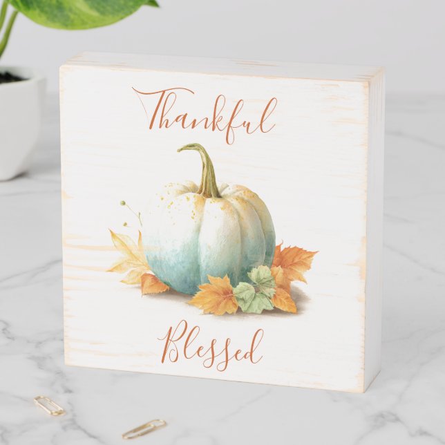 Thankful & Blessed Thanksgiving Wood Box Sign (In Situ Horizontal)