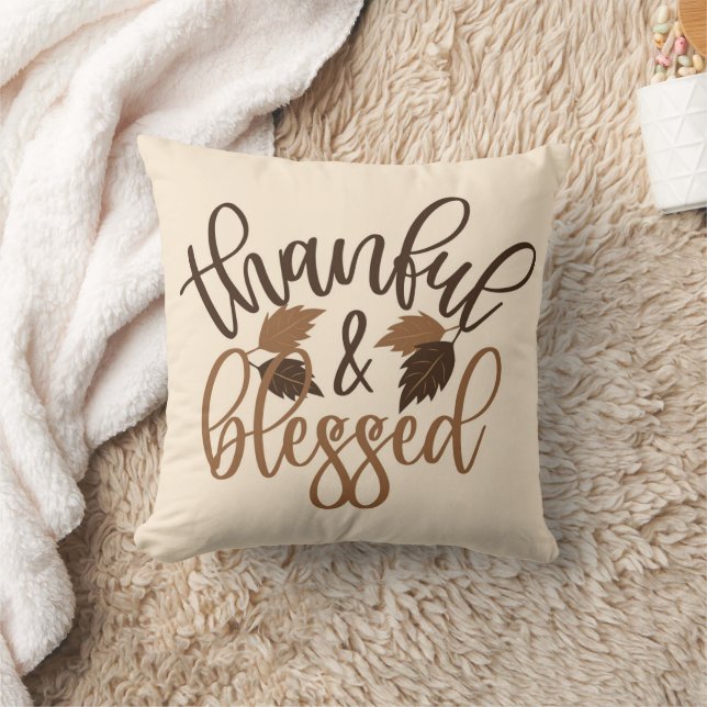 Thankful & Blessed Throw Pillow (Blanket)