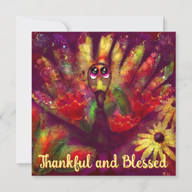 Thankful Blessed Turkey Personalized Thanksgiving Card (Front)