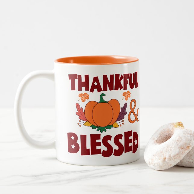 Thankful & Blessed Two-Tone Coffee Mug (With Donut)