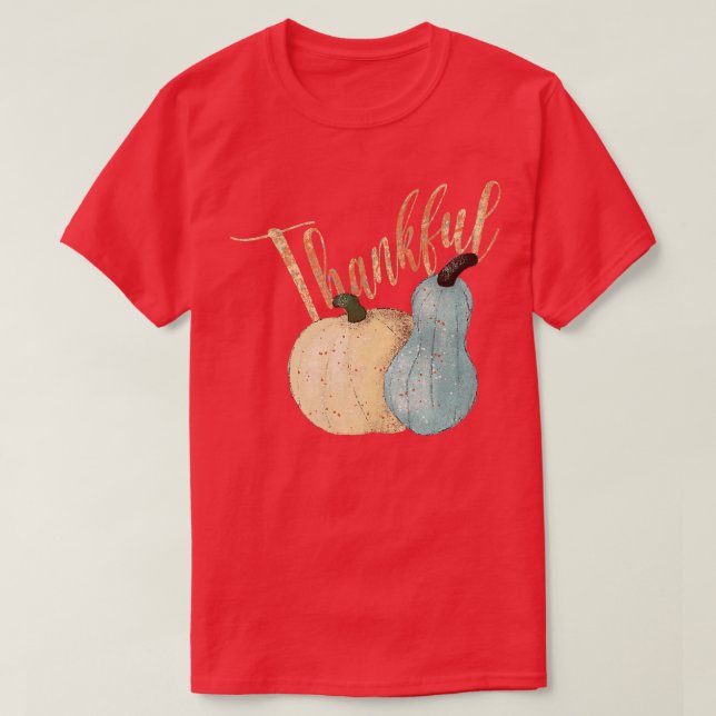 Thankful Blue and White Pumpkins fall autumn T-Shirt (Design Front)