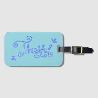 Thankful blue hand lettering luggage tag