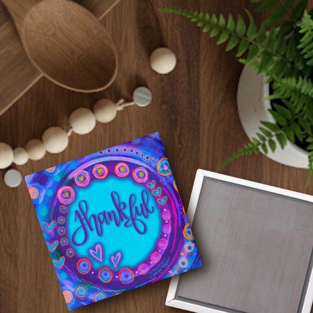 Thankful Blue Hearts Inspirational Modern Fun Magnet (Creator Uploaded)