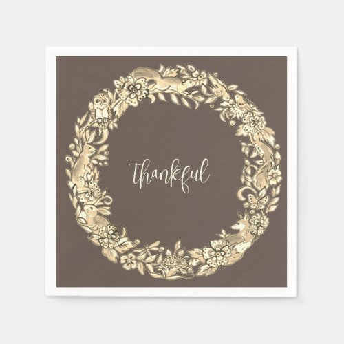 Thankful Brown Woodland Animal Rustic Fall Autumn Napkins