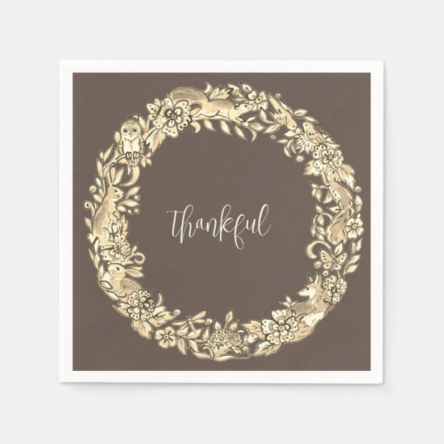 Thankful Brown Woodland Animal Rustic Fall Autumn Napkins (Front)