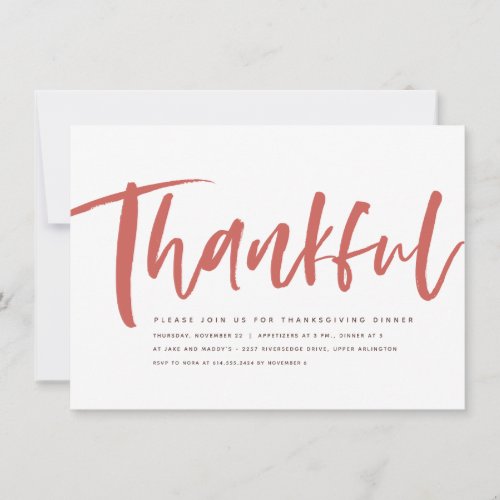 Thankful brush script Thanksgiving invitation