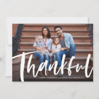 Thankful brush script Thanksgiving photo card