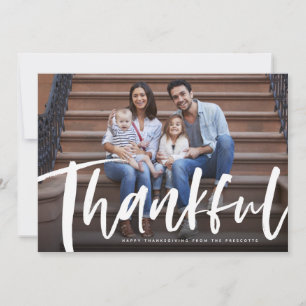 Thankful brush script Thanksgiving photo card