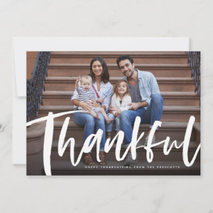 Thankful brush script Thanksgiving photo card