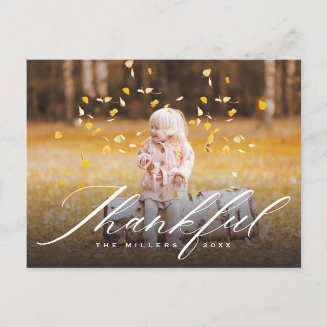 Thankful Calligraphy | Full Photo Thanksgiving Holiday Postcard (Front)