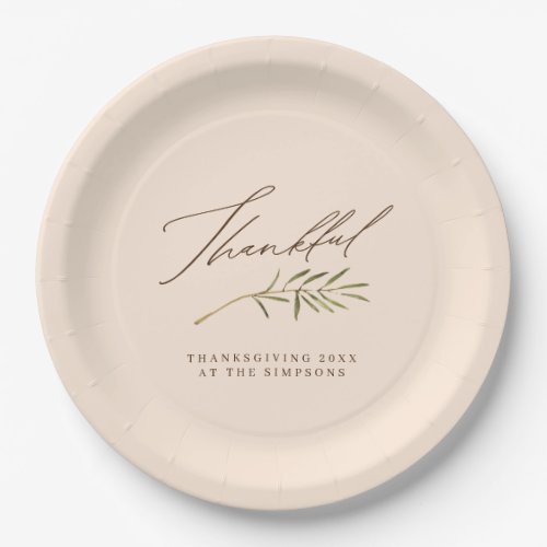 Thankful Calligraphy  Leaves Family Thanksgiving Paper Plates