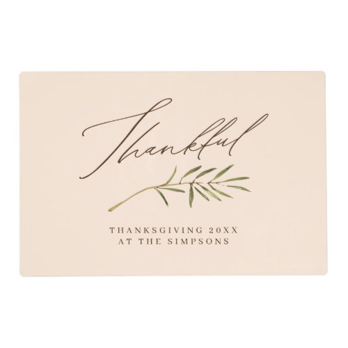 Thankful Calligraphy  Leaves Family Thanksgiving Placemat