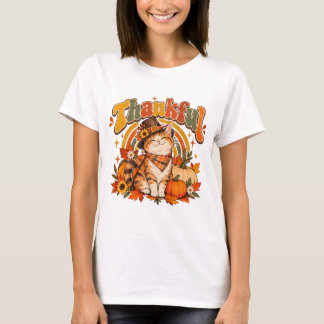 Thankful Cat Thanksgiving T-Shirt | Retro Vintage