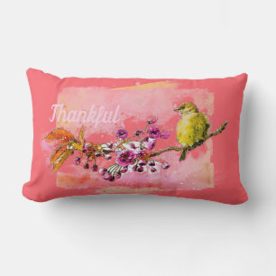 Thankful Cherry Blossoms and Finch Lumbar Pillow