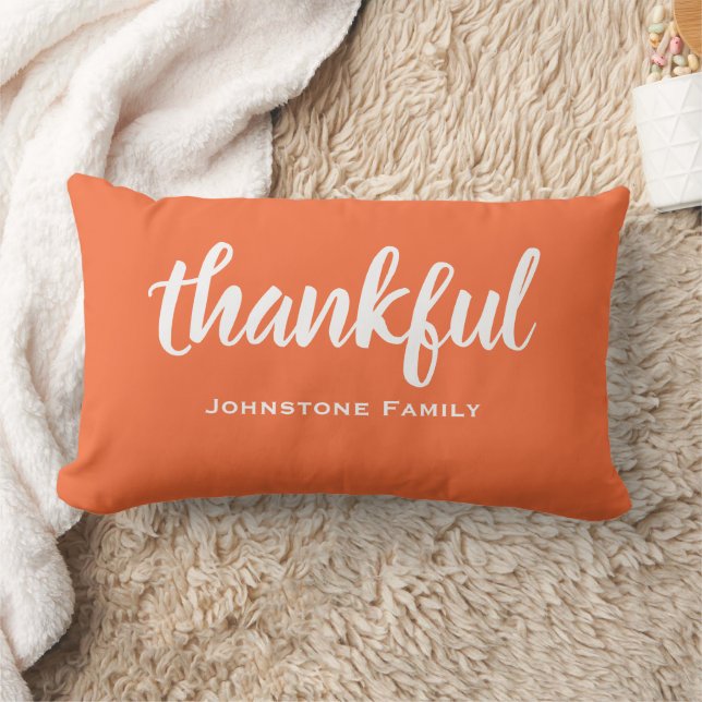 Thankful Chic Script Family Rustic Thanksgiving    Lumbar Pillow (Blanket)