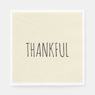 THANKFUL Cream & Black Thanksgiving Dinner Napkins