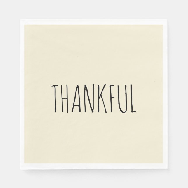 THANKFUL Cream & Black Thanksgiving Dinner Napkins (Front)