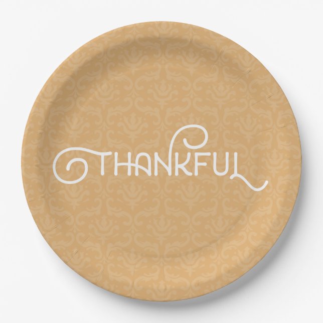 Thankful • Cute autumn damask plates (Front)