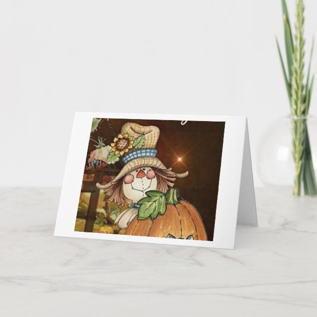THANKFUL CUTE SCARECROW=THANKFUL FOR FRIENDSHIP HOLIDAY CARD (Front)