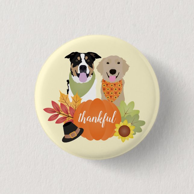 Thankful Dogs Thanksgiving Harvest Pumpkins Button (Front)
