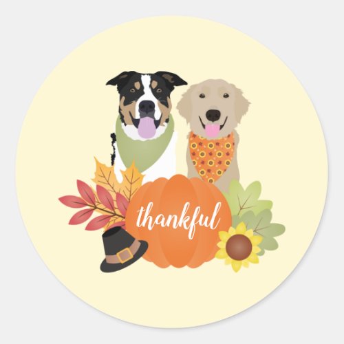 Thankful Dogs Thanksgiving Harvest Pumpkins Classic Round Sticker