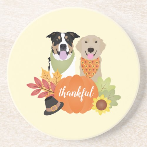 Thankful Dogs Thanksgiving Harvest Pumpkins Coaster