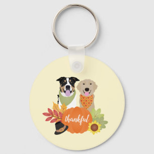 Thankful Dogs Thanksgiving Harvest Pumpkins Keychain