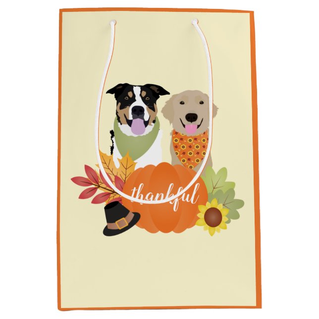 Thankful Dogs Thanksgiving Harvest Pumpkins Medium Gift Bag (Front)