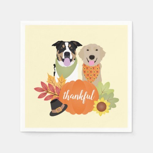 Thankful Dogs Thanksgiving Harvest Pumpkins Napkins