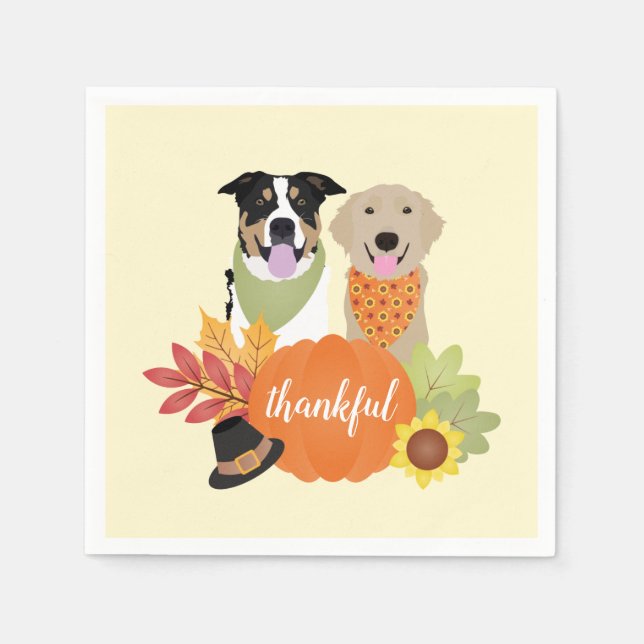 Thankful Dogs Thanksgiving Harvest Pumpkins Napkins (Front)