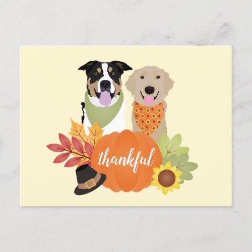Thankful Dogs Thanksgiving Harvest Pumpkins Postcard