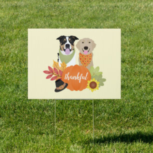 Thankful Dogs Thanksgiving Harvest Pumpkins Sign