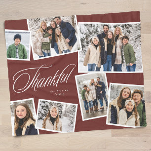 Thankful elegant 7 photo collage maroon fleece blanket
