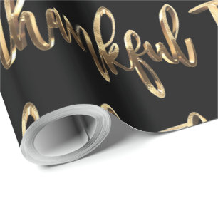 Thankful Elegant Black and Gold Thanksgiving Wrapping Paper