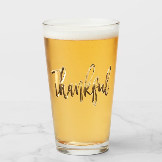 Thankful Elegant Gold Look Script Thanksgiving Glass (Front Filled)