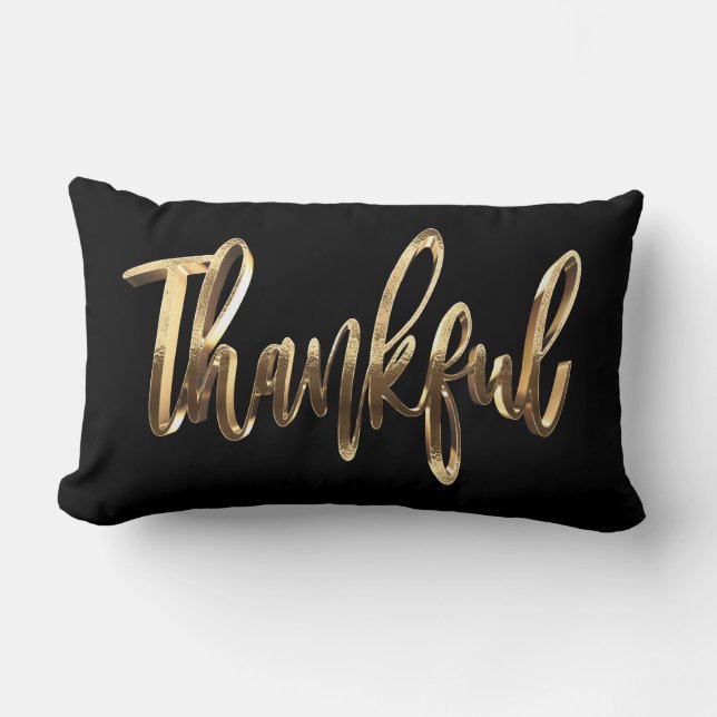 Thankful Elegant Gold Script Modern Thanksgiving Lumbar Pillow (Front)