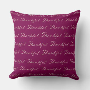 Thankful Elegant Script Pattern Burgundy Throw Pillow