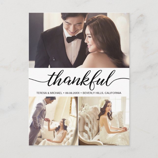 Thankful elegant script wedding photo Thank you Postcard (Front)