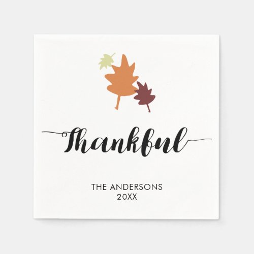 Thankful Fall Autumn Leaves Orange Calligraphy Napkins