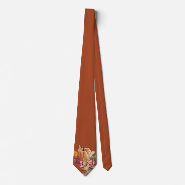 Thankful Fall Autumn Orange Pumpkin Thanksgiving Neck Tie (Front)