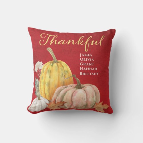 Thankful Fall Autumn Orange Pumpkin Throw Pillow