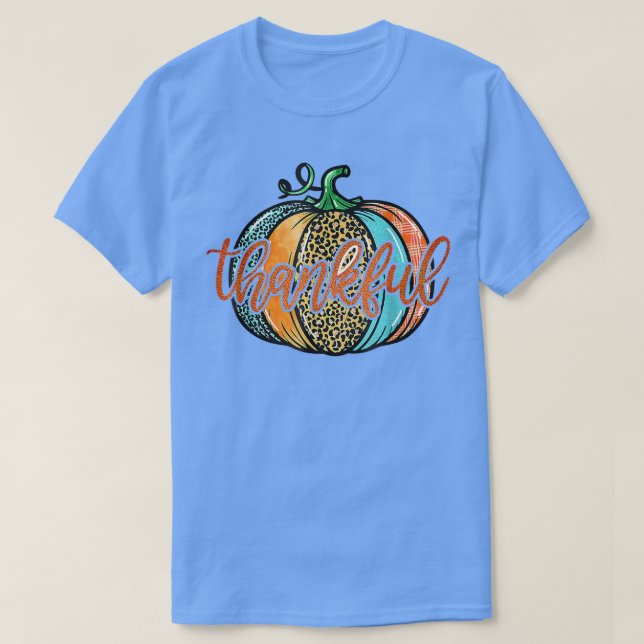 Thankful Fall Autumn Pumpkin Leopard Thanksgiving  T-Shirt (Design Front)