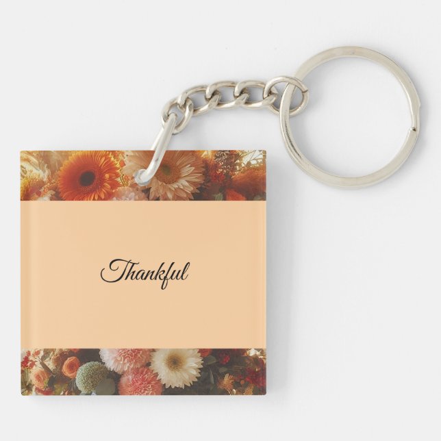 Thankful Fall Flowers Keychain (Back)