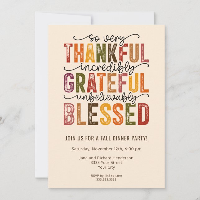 Thankful Fall Harvest Dinner Party Invitation (Front)