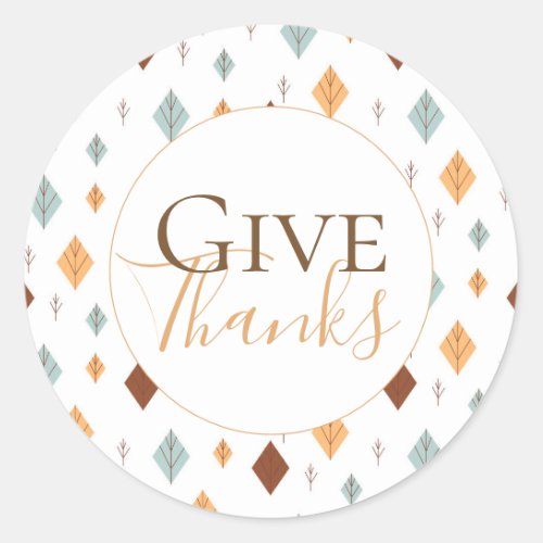 Thankful Fall Leaves Pattern Personalized Classic Round Sticker