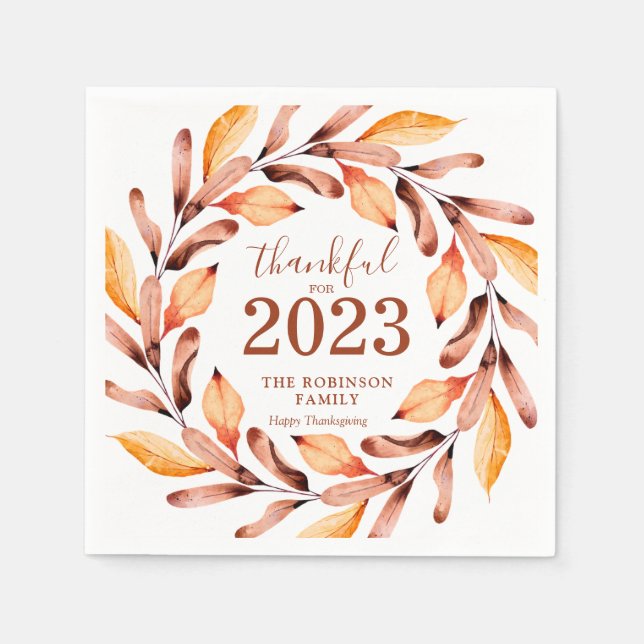 Thankful  Fall Leaves Personalized Thanksgiving Napkins (Front)